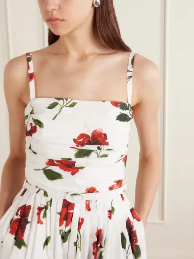 Oscar de la Renta Belted Pleated Floral-print Cotton-blend Poplin Midi Dress | Thumbnail 4 Oscar de la Renta Belted Pleated Floral-print Cotton-blend Poplin Midi Dress | Thumbnail 4
