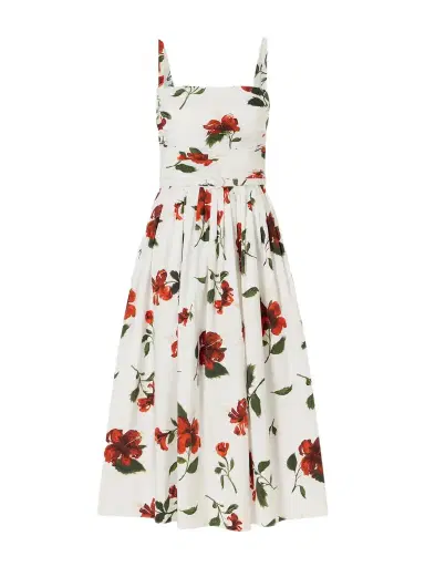 Oscar de la Renta Belted Pleated Floral-print Cotton-blend Poplin Midi Dress | Thumbnail 1 Oscar de la Renta Belted Pleated Floral-print Cotton-blend Poplin Midi Dress | Thumbnail 1