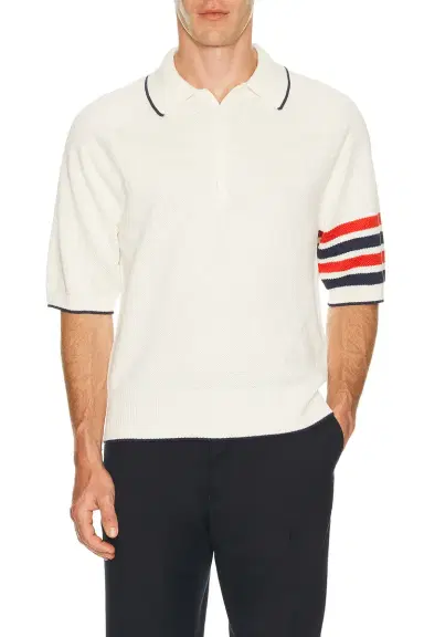 Thom Browne Relaxed Fit Raglan Short Sleeve Polo | Thumbnail 1 Thom Browne Relaxed Fit Raglan Short Sleeve Polo | Thumbnail 1