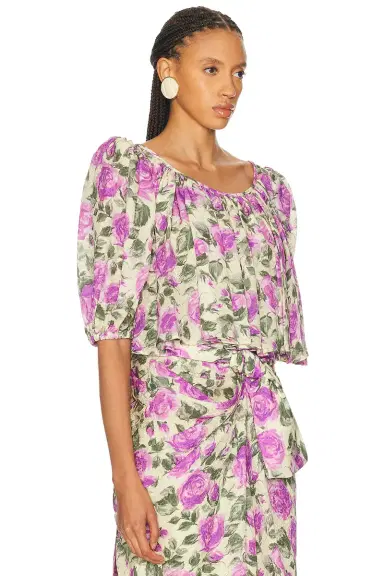 Chloe Cropped Flowy Puff Sleeve Top | Thumbnail 2 Chloe Cropped Flowy Puff Sleeve Top | Thumbnail 2