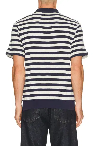 Polo Ralph Lauren Short Sleeve Cotton Club Stripe Textured Fully Fashioned Johnny Collar Polo | Thumbnail 2 Polo Ralph Lauren Short Sleeve Cotton Club Stripe Textured Fully Fashioned Johnny Collar Polo | Thumbnail 2