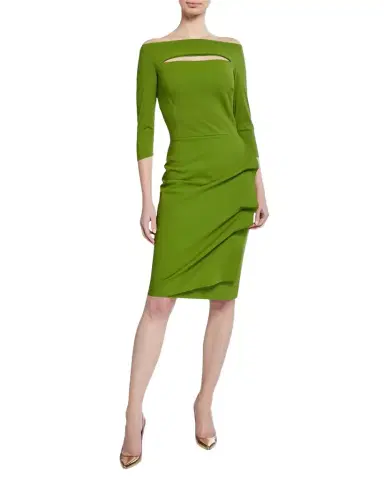 Chiara Boni La Petite Robe Slit-Neck 3/4 Sleeve Ruched Cocktail Dress | Thumbnail 1 Chiara Boni La Petite Robe Slit-Neck 3/4 Sleeve Ruched Cocktail Dress | Thumbnail 1