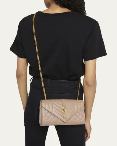 Saint Laurent Envelope Triquilt Small YSL Shoulder Bag in Grained Leather | Thumbnail 13 Saint Laurent Envelope Triquilt Small YSL Shoulder Bag in Grained Leather | Thumbnail 13
