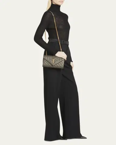 Saint Laurent Envelope Triquilt Small YSL Shoulder Bag in Grained Leather | Thumbnail 9 Saint Laurent Envelope Triquilt Small YSL Shoulder Bag in Grained Leather | Thumbnail 9