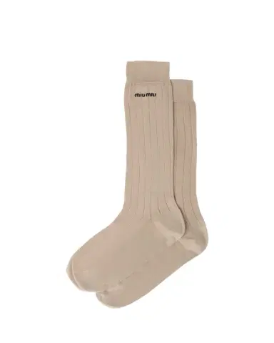 Miu Miu Logo-Knit Silk Sock | Thumbnail 1 Miu Miu Logo-Knit Silk Sock | Thumbnail 1