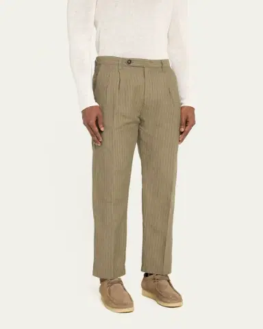 Massimo Alba Men's Cotton-Linen Chevron Double-Pleated Trousers | Thumbnail 4 Massimo Alba Men's Cotton-Linen Chevron Double-Pleated Trousers | Thumbnail 4