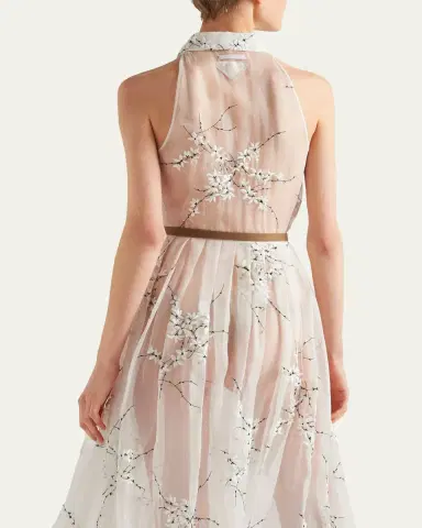 Prada Floral Embroidered Organza Fit-Flare Midi Dress | Thumbnail 3 Prada Floral Embroidered Organza Fit-Flare Midi Dress | Thumbnail 3