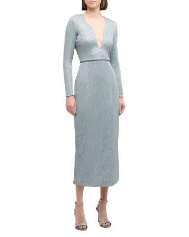 Giorgio Armani Plunging Sequined Knit Dress | Thumbnail 1 Giorgio Armani Plunging Sequined Knit Dress | Thumbnail 1