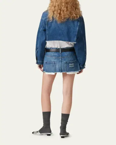 Miu Miu Logo Cropped Denim Jacket | Thumbnail 3 Miu Miu Logo Cropped Denim Jacket | Thumbnail 3