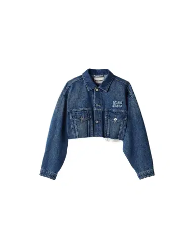 Miu Miu Logo Cropped Denim Jacket | Thumbnail 1 Miu Miu Logo Cropped Denim Jacket | Thumbnail 1