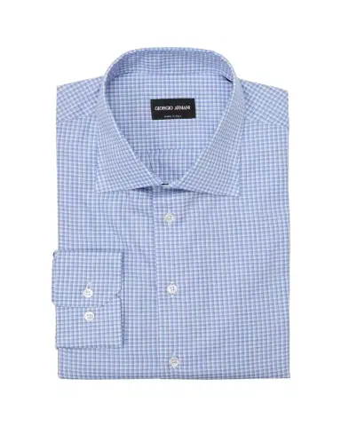 Giorgio Armani Men's Cotton Plaid Dress Shirt | Thumbnail 1 Giorgio Armani Men's Cotton Plaid Dress Shirt | Thumbnail 1