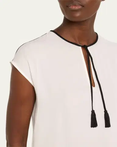 Giorgio Armani Silk Georgette Short Blouse with Tie Neck Detail | Thumbnail 5 Giorgio Armani Silk Georgette Short Blouse with Tie Neck Detail | Thumbnail 5