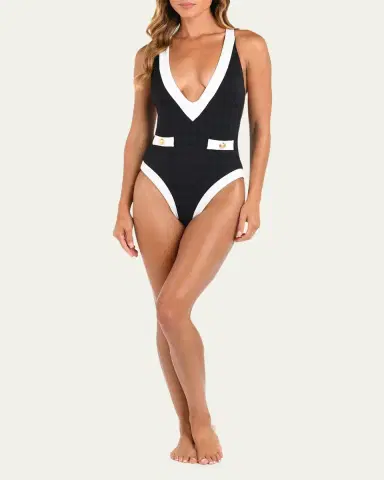 L'AGENCE Colorblock Chic Lisa Plunge One-Piece Swimsuit | Thumbnail 2 L'AGENCE Colorblock Chic Lisa Plunge One-Piece Swimsuit | Thumbnail 2