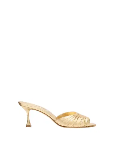 Manolo Blahnik Pirua Ruched Metallic Mule Sandals | Thumbnail 1 Manolo Blahnik Pirua Ruched Metallic Mule Sandals | Thumbnail 1