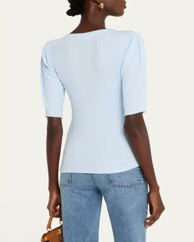 FRAME Rib Ruched Short-Sleeve Henley Top | Thumbnail 3 FRAME Rib Ruched Short-Sleeve Henley Top | Thumbnail 3