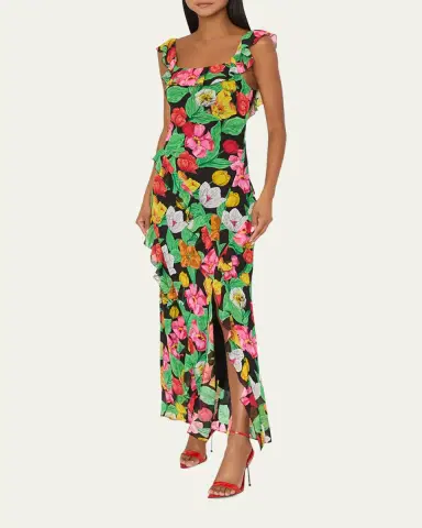 Milly Tulip Rosette Floral-Print Ruffle Maxi Dress | Thumbnail 2 Milly Tulip Rosette Floral-Print Ruffle Maxi Dress | Thumbnail 2