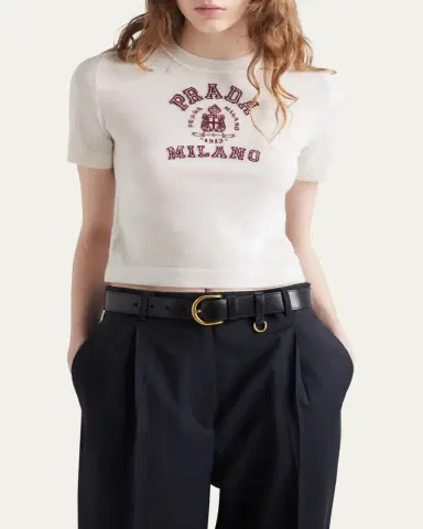 Prada Intarsia Logo Short-Sleeve Cashmere Tee | Thumbnail 4 Prada Intarsia Logo Short-Sleeve Cashmere Tee | Thumbnail 4