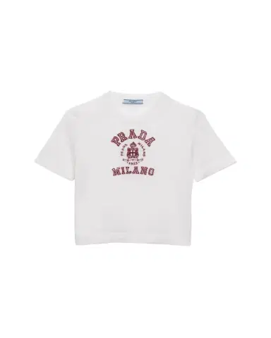 Prada Intarsia Logo Short-Sleeve Cashmere Tee | Thumbnail 1 Prada Intarsia Logo Short-Sleeve Cashmere Tee | Thumbnail 1
