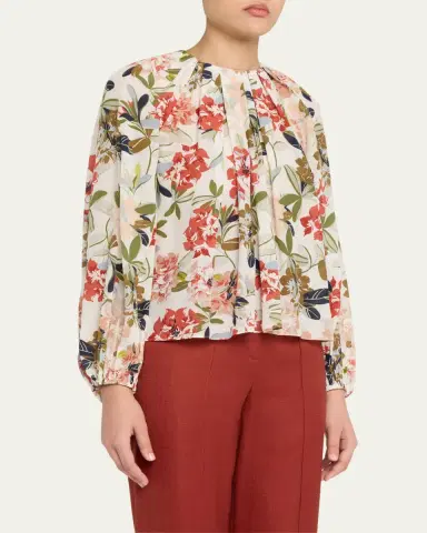 Adam Lippes Lottie Floral-Print Crepe De Chine Top | Thumbnail 4 Adam Lippes Lottie Floral-Print Crepe De Chine Top | Thumbnail 4