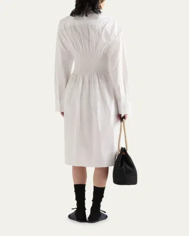 Prada Smocked Canvas Fit-and-Flare Midi Shirt Dress | Thumbnail 3 Prada Smocked Canvas Fit-and-Flare Midi Shirt Dress | Thumbnail 3