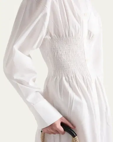 Prada Smocked Canvas Fit-and-Flare Midi Shirt Dress | Thumbnail 4 Prada Smocked Canvas Fit-and-Flare Midi Shirt Dress | Thumbnail 4