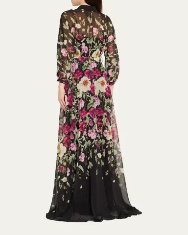 Rickie Freeman for Teri Jon Floral-Print Chiffon Shirt Gown | Thumbnail 3 Rickie Freeman for Teri Jon Floral-Print Chiffon Shirt Gown | Thumbnail 3