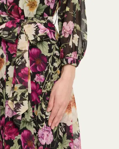 Rickie Freeman for Teri Jon Floral-Print Chiffon Shirt Gown | Thumbnail 5 Rickie Freeman for Teri Jon Floral-Print Chiffon Shirt Gown | Thumbnail 5
