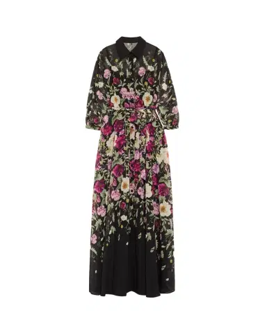 Rickie Freeman for Teri Jon Floral-Print Chiffon Shirt Gown | Thumbnail 1 Rickie Freeman for Teri Jon Floral-Print Chiffon Shirt Gown | Thumbnail 1