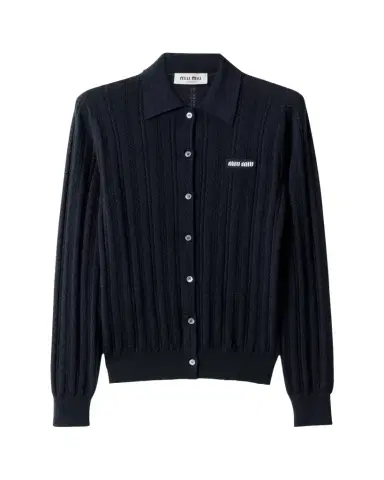 Miu Miu Cashmere Pointelle Cable-Knit Cardigan | Thumbnail 1 Miu Miu Cashmere Pointelle Cable-Knit Cardigan | Thumbnail 1