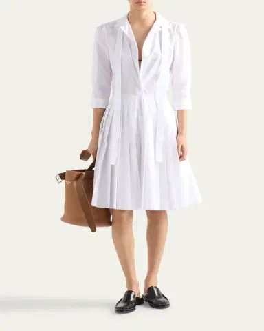 Prada Pleated Popeline Neck-Tie Shirtdress | Thumbnail 2 Prada Pleated Popeline Neck-Tie Shirtdress | Thumbnail 2