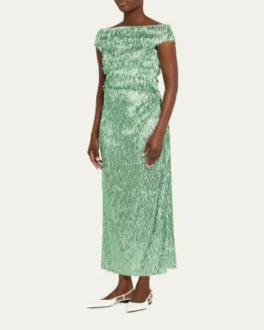 Erdem Beaded Fringe Off-The-Shoulder Midi Cocktail Dress | Thumbnail 4 Erdem Beaded Fringe Off-The-Shoulder Midi Cocktail Dress | Thumbnail 4