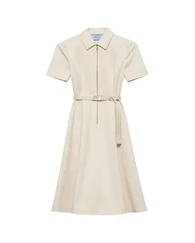 Prada Short-Sleeve Belted Chino Midi Dress | Thumbnail 1 Prada Short-Sleeve Belted Chino Midi Dress | Thumbnail 1