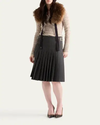 Prada Speckled Wool-Linen Rib Polo Sweater | Thumbnail 2 Prada Speckled Wool-Linen Rib Polo Sweater | Thumbnail 2