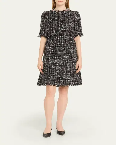 Rickie Freeman for Teri Jon Crystal-Trim Fringed Tweed Dress | Thumbnail 2 Rickie Freeman for Teri Jon Crystal-Trim Fringed Tweed Dress | Thumbnail 2