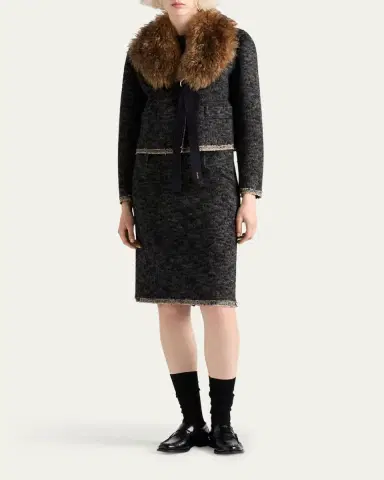 Prada Tweed Double-Hem Single-Breasted Jacket | Thumbnail 2 Prada Tweed Double-Hem Single-Breasted Jacket | Thumbnail 2