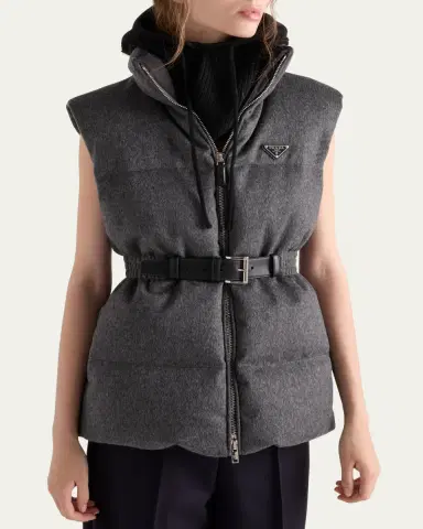 Prada Belted Velvet Down Puffer Jacket | Thumbnail 4 Prada Belted Velvet Down Puffer Jacket | Thumbnail 4