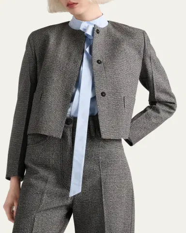 Prada Prince Of Wales Mouline Boxy Crop Jacket | Thumbnail 4 Prada Prince Of Wales Mouline Boxy Crop Jacket | Thumbnail 4