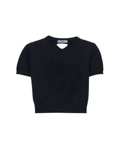 Prada Short-Sleeve Cashmere Crop Sweater | Thumbnail 1 Prada Short-Sleeve Cashmere Crop Sweater | Thumbnail 1