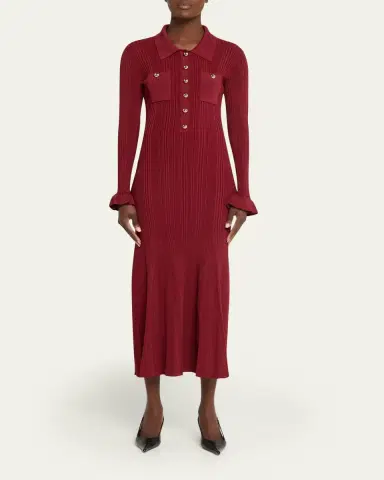 Self-Portrait Ribbed Knit Midi Dress | Thumbnail 2 Self-Portrait Ribbed Knit Midi Dress | Thumbnail 2