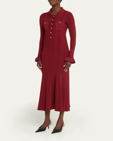 Self-Portrait Ribbed Knit Midi Dress | Thumbnail 4 Self-Portrait Ribbed Knit Midi Dress | Thumbnail 4