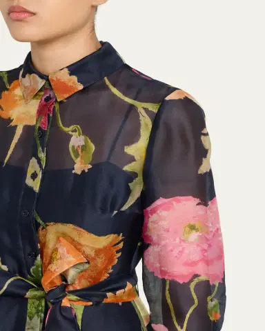 Carolina Herrera Floral Silk Chiffon Belted Trench Gown | Thumbnail 5 Carolina Herrera Floral Silk Chiffon Belted Trench Gown | Thumbnail 5