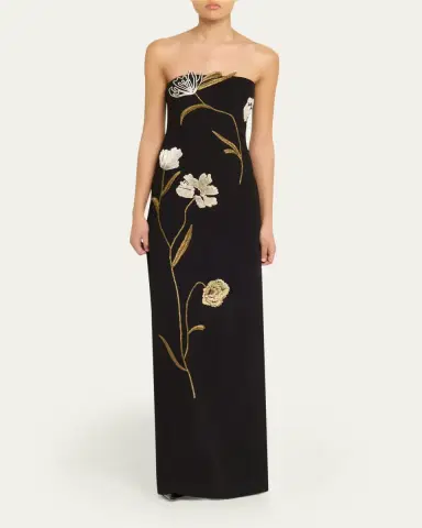 Lela Rose Floral Cord Embroidered Strapless Column Gown | Thumbnail 2 Lela Rose Floral Cord Embroidered Strapless Column Gown | Thumbnail 2