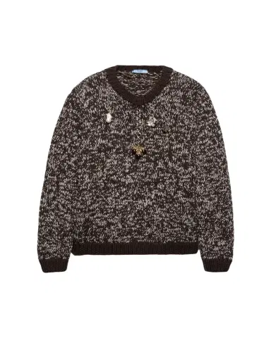 Prada Melange Wool Crewneck Sweater with Pendants | Thumbnail 1 Prada Melange Wool Crewneck Sweater with Pendants | Thumbnail 1