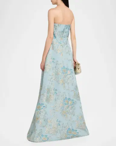 Rickie Freeman for Teri Jon Strapless Metallic Floral Jacquard Gown | Thumbnail 2 Rickie Freeman for Teri Jon Strapless Metallic Floral Jacquard Gown | Thumbnail 2