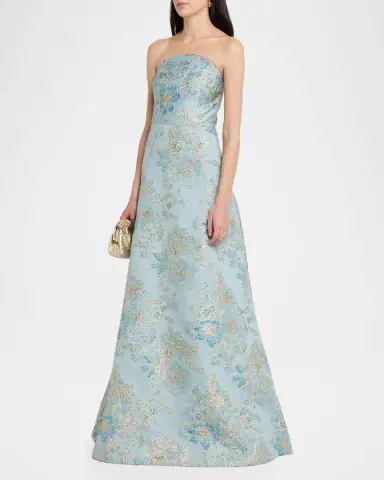 Rickie Freeman for Teri Jon Strapless Metallic Floral Jacquard Gown | Thumbnail 3 Rickie Freeman for Teri Jon Strapless Metallic Floral Jacquard Gown | Thumbnail 3