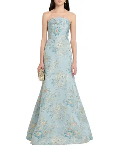 Rickie Freeman for Teri Jon Strapless Metallic Floral Jacquard Gown | Thumbnail 1 Rickie Freeman for Teri Jon Strapless Metallic Floral Jacquard Gown | Thumbnail 1