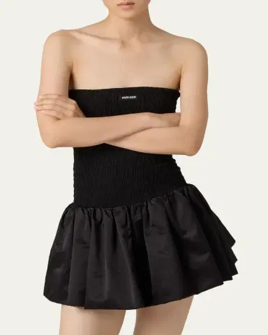 Miu Miu Strapless Smocked Silk Ruffle Mini Dress | Thumbnail 3 Miu Miu Strapless Smocked Silk Ruffle Mini Dress | Thumbnail 3