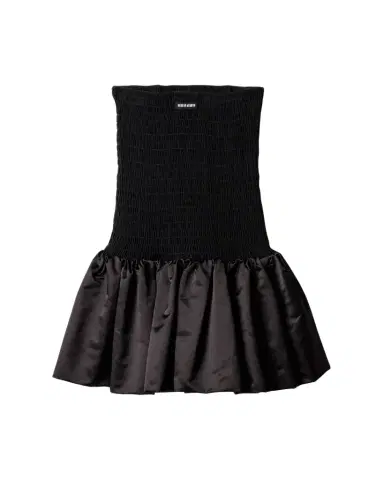 Miu Miu Strapless Smocked Silk Ruffle Mini Dress | Thumbnail 1 Miu Miu Strapless Smocked Silk Ruffle Mini Dress | Thumbnail 1