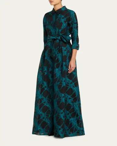 Rickie Freeman for Teri Jon A-Line Organza Jacquard Shirt Gown | Thumbnail 2 Rickie Freeman for Teri Jon A-Line Organza Jacquard Shirt Gown | Thumbnail 2