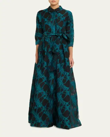 Rickie Freeman for Teri Jon A-Line Organza Jacquard Shirt Gown | Thumbnail 4 Rickie Freeman for Teri Jon A-Line Organza Jacquard Shirt Gown | Thumbnail 4